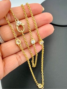 Judith Ripka CZ Station Necklace 14K Gold Clad Sterling Silver 925 Thailand